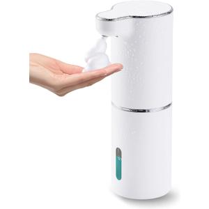 LAOPAO Soap Dispenser, Automatic Foaming Hand Soap Dispenser Touchless Rechargeable Bathroom Countertop Soap Pump for Kids Xmas Gift 300ml (White)