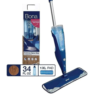 Bona Hardwood Floor Premium Spray Mop - Includes Hardwood Floor Cleaning Solution and Machine Washable Microfiber Cleaning Pad - Dual Zone Cleaning for Faster Cleanup - Spray Mop for Wood Floors