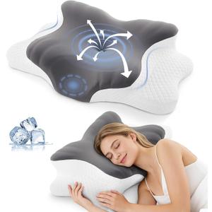 Cervical Pillow for Neck Support: Contour Memory Foam Pillow for Side Back Stomach Sleepers - Ergonomic Neck Pillow with 2 Heights & Widened Armrest Design