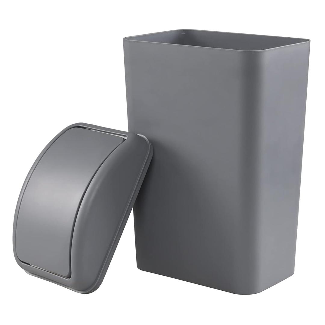 Gloreen 14 L/3.2 Gallon Slim Plastic Trash Can, Grey Garbage Can Swing Lid