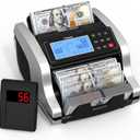 PONNOR Money Counter Machine with Value Count, UV/MG/IR/MT/DD Counterfeit Bill Detection, Dollar Euro Cash Counter with Count/Add/Batch/Auto Modes, External LCD Display