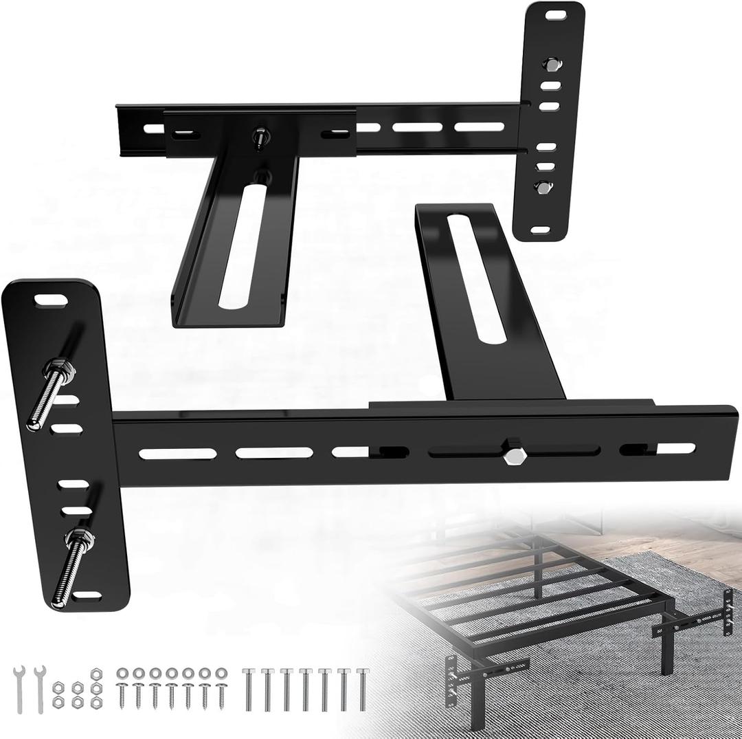 Universal Bed Headboard Brackets, Adjustable Bed Base for Twin/King/Queen/Full Size Beds Headboard Wall Mounting Bracket with Footboard Extension Kit T-Shaped Bracket Extension