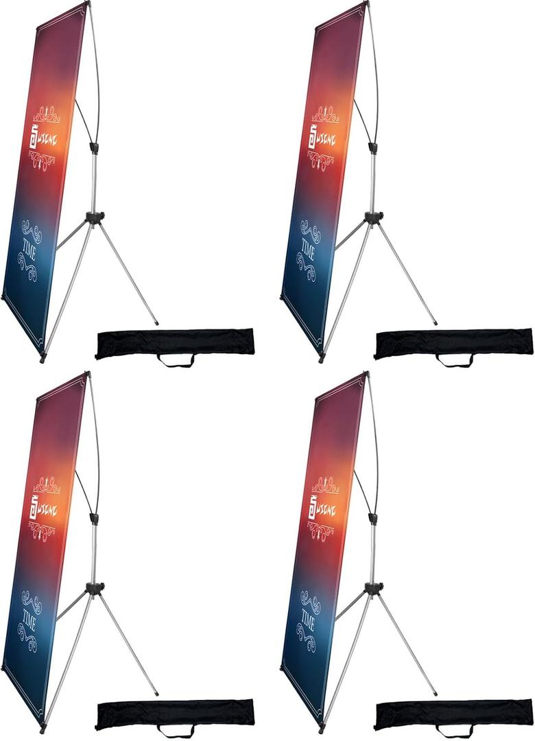 X Banner Stand Adjustable Fit Banner 23 x 63 to 32 x 78 Inch(STAND ONLY), Portable Travel Bag, Bigger, More Adaptable Advertising, Stores, Tradeshow, Restaurant, Event, Birthday & Party (4 Pack)
