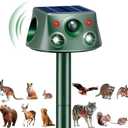 360° Deer Repellent Device, IP66 Waterproof Solar Ultrasonic Animal Repellent, Pest Repeller with Motion Detection & PIR Sensors, Cat Deterrent Outdoor for Repelling Sankes, Raccoons, Cats, Dogs