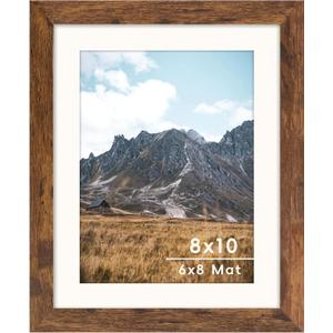Brown 8x10 Picture Frame with Mat for 6x8 Display, Rustic Desk Wall Photo Frame for Horizontal and Vertical, 1 Pack