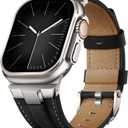 Suitisbest Leather Band Compatible for Apple Watch Ultra Band 49mm 46mm 45mm 44mm 42mm 41mm 40mm, Genuine Leather Replacement Strap for iWatch series 11 10 9 8 7 6 5 4 3 2 1, SE 3 2 1, Ultra 3 2 1 (Titanium/Retro Black)