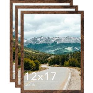 12x17 Picture Frame Deep Brown for Wall Hanging, Wood 12 x 17 Frame Photo Frame for Wall Horizontally or Vertically, Deep Brown, 3 Pack