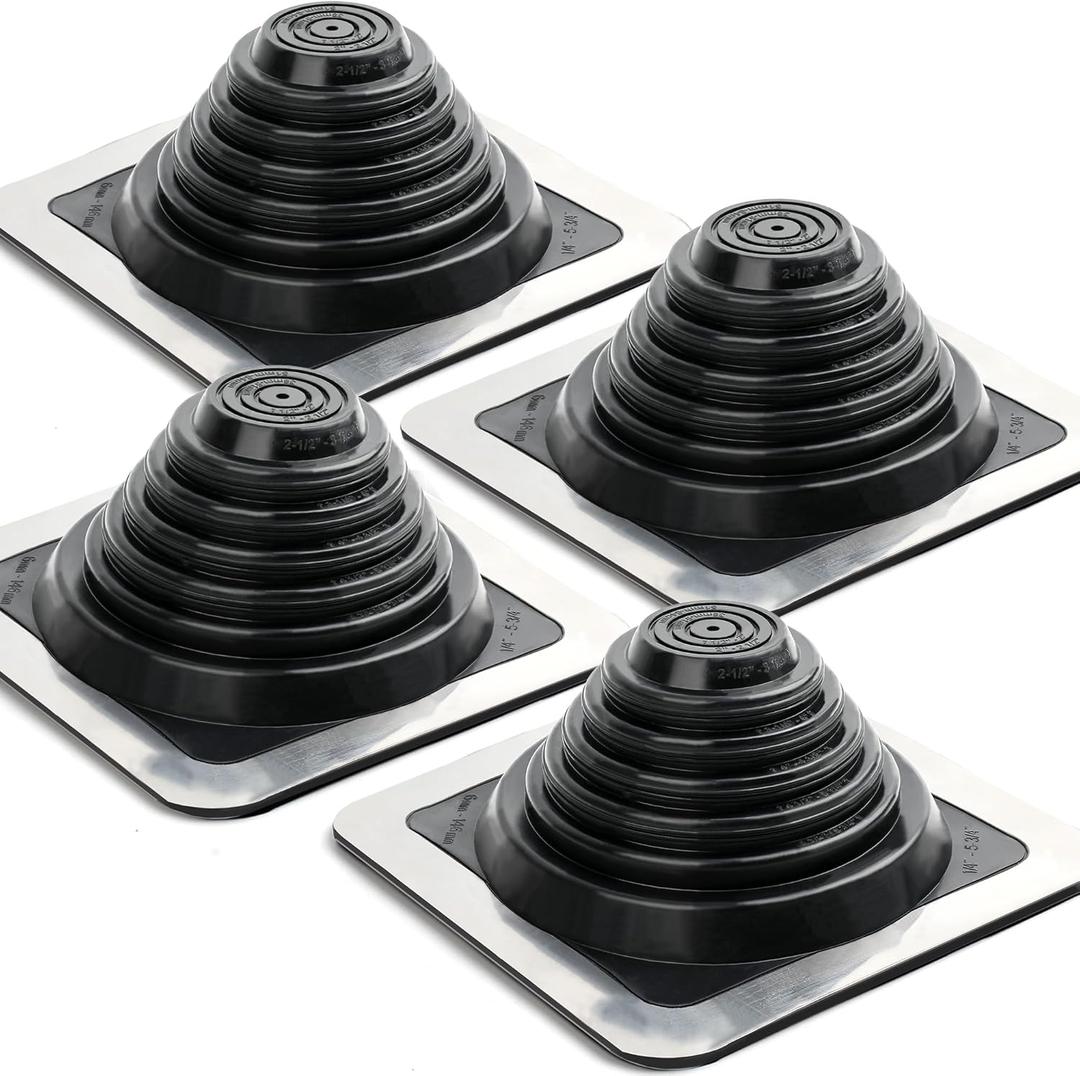 Metal Roof Pipe Flashing Boot: #3 Silicone Pipe Flashing Boot - High Temp Flexible Roof Pipe Flashing - Fits Pipe OD 1/4" to 5-3/4" - Square Base 8" x 8" - 4 Pack