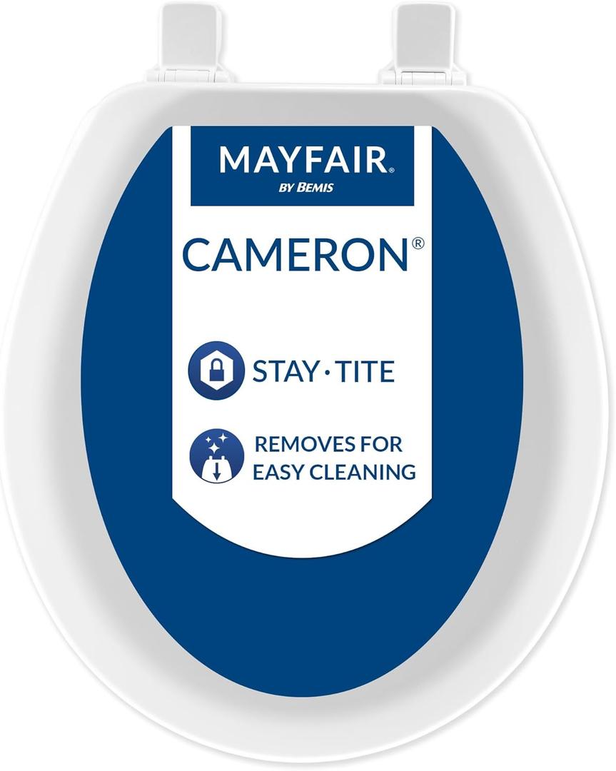 Mayfair Cameron White Toilet Seat, Heavy Duty Wood, Easy Clean, Made in USA, Round