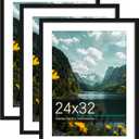 Picrit 24x32 Picture Frame 3 Pack, Black Poster Frame, Display Poster 20 x 28 with Mat or 24 x 32 without Mat for Horizontal or Vertical Wall Mounting