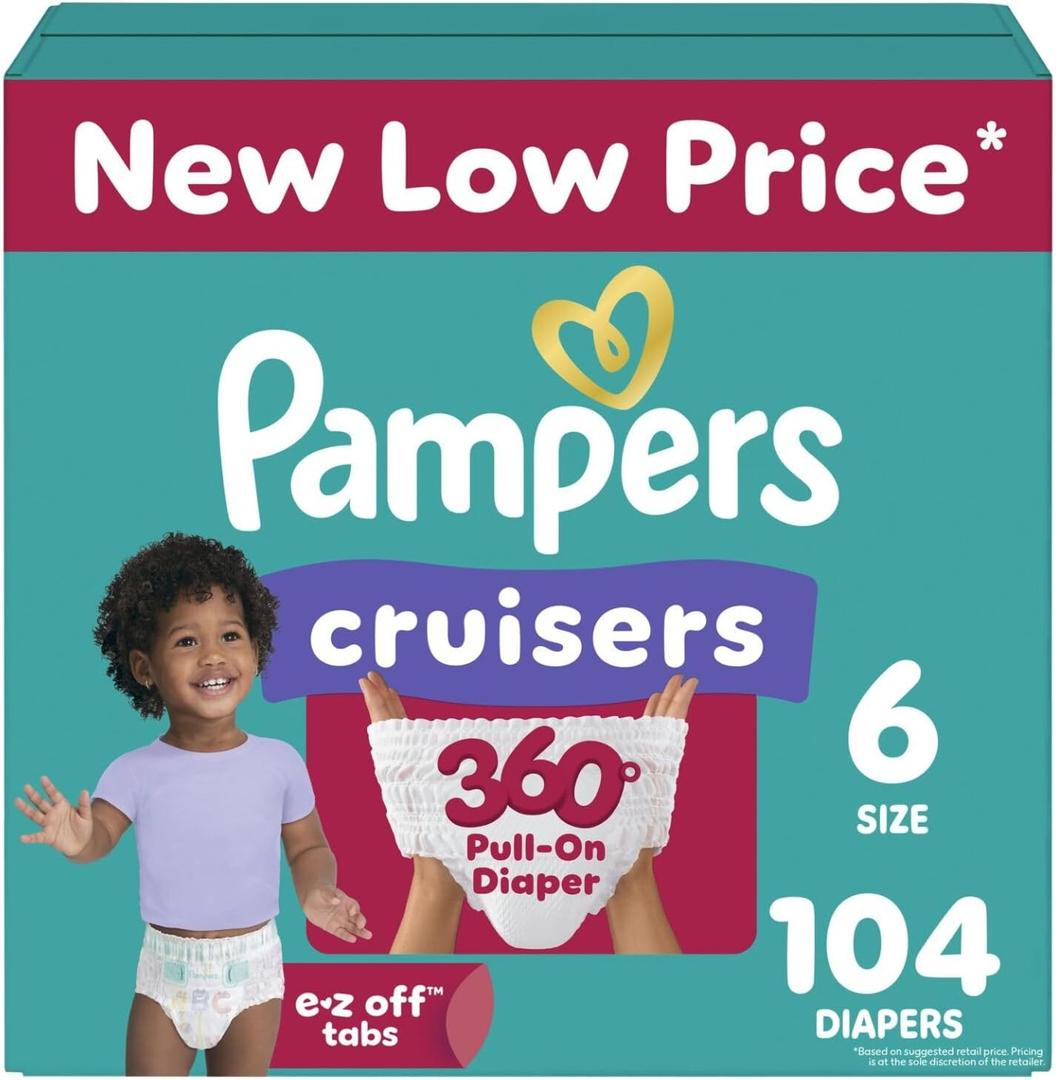 Pampers Diapers - Cruisers 360 - Size 6, 104 Count, Babyproof up to 100% Leakproof Pull-On Diaper