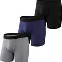 Mens 3/6 Pcs Performance Boxer Brief with Fly, Soft Tagless Moisture-wicking Mens Stripe Underwear Multipack (M)