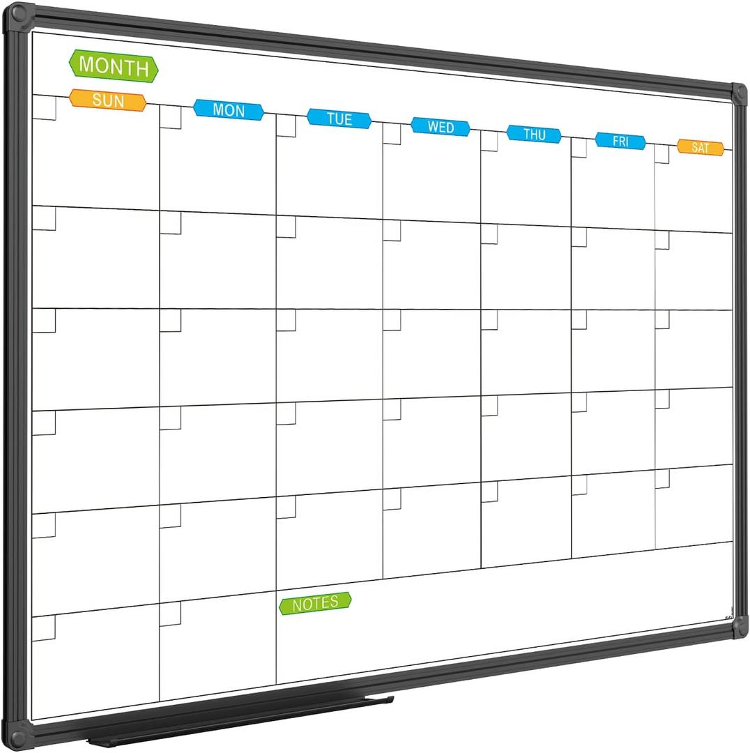 JILoffice Dry Erase Calendar Whiteboard - Magnetic White Board Monthly 36 x 24 Inch, Black Aluminum Frame Wall Mounted for Office Home and School