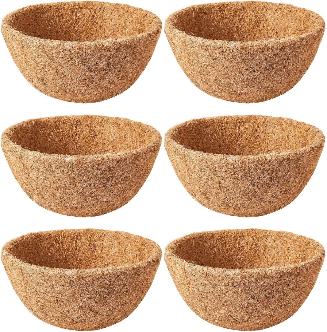 6 x 6 Pack 12 Inch Coco Liners for Hanging Baskets - Natural Hanging Basket Liners Coconut Liners for Planters Coconut Fiber Planter Liner for Wire Baskets and Flowers Outdoor Garden Decor