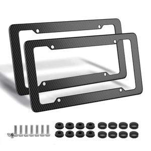 Carbon Fiber License Plate Frame, Glossy Waterproof Plastic Number Plate Frame Print Carbon Fiber Pattern for Man and Women (with Fasteners and Screws) 2 Pack