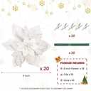20 Pcs 6'' White Glitter Poinsettia Artificial Christmas Flowers with ClipsArtificial Flowers for Home Xmas Tree Ornaments,Wreath Garland Decoration Wedding Party Decor,White