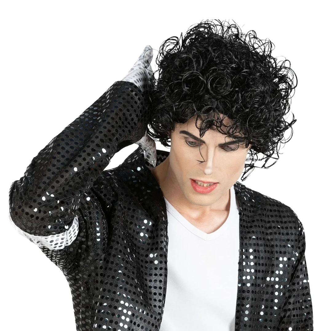 Morph Black Curly Cosplay Wig for Rockstar Role Play, Wavy Halloween Wig for Men and Women, Natural Look, One Size