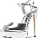 Aachcol Womens Peep Toe Platform Heels Ankle Strap Stiletto High Heel Sandals Prom Dress Shoes 5.1 Inches Heels, US 9