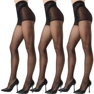 3 Pairs pantyhose for women20 Denier High Waist sheer tights (Black, S)