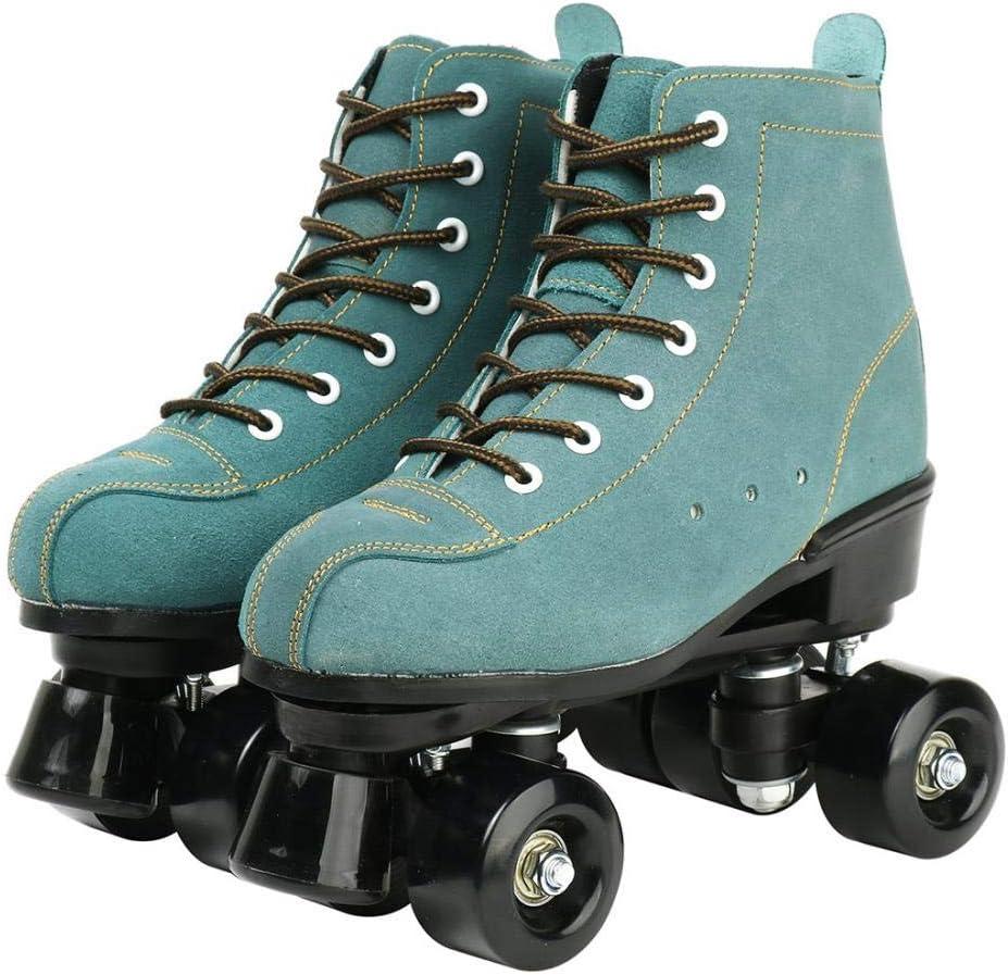 XUDREZ Cowhide Roller Skates for Women and Men High-Top Shoes Double-Row Design,Adjustable Classic Premium Roller Skates (Blue,9)