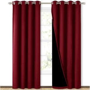 NICETOWN 100% Blackout Cold Blocking Curtains with Black Liner Backing, Thermal Insulated Curtains for Living Room, Noise Reducing Drapes, Burgundy Red, 52 inches x 84 inches Per Panel, Set of 2