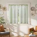 jinchan Striped Linen Kitchen Curtains 45 Inches Length Tier Curtains Farmhouse Modern Cafe Style Small Window Treatments Airy Light Filtering Rod Pocket for Living Room Bathroom 2 Panels Sage Green