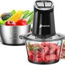 IRIITCH Food Processor with LED Timer, 800W Electric Chopper with 2 Bowls (12-cups Glass Bowl+12 cups Stainless Steel Bowl), 2 Set 6 Bi-Level S-Blades, Meat Grinder for Nuts, Onion, Garlic, Baby Food