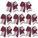 8PCS Cheer Bows Bulk Glitter Cheerleading Bows Girls Hair Bows Maroon Silver Cheer Bows Elastic Band Ponytail Holder for Cheerleaders Teen Girls College Sports Competition