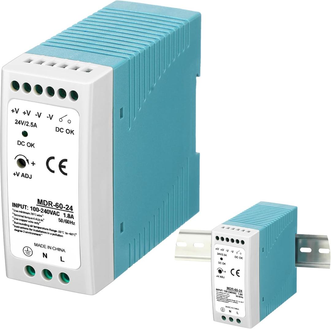 Yexiya 24vdc Power Supply 24v 2.5a Din Rail Power Supply Mdr 60w Din Rail Dual Output (Input: 100-240vac, Output: 24vdc, 50/60hz) Switching Converter Dc(1 Pcs)