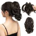 CJL HAIR Claw Clip Short Ponytail Hair Extensions DIY Bendable Metals Messy Bun Hair Piece for Wonen Wavy Curly Synthetic Fake Hairpieces Black Brown