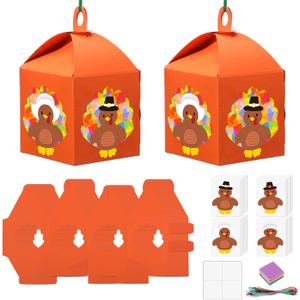 VIHOSE 16 Sets Thanksgiving Turkey Crafts Fall Thanksgiving Tissue Paper Lanterns Craft Kits Bulk Make Your Own Autumn Harvest Party Suncatchers Ornament for Home Fall Theme Party Favors