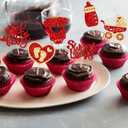 2 x Gyufise 24Pcs Valentine's Day Oh Baby Cupcake Toppers Glitter Baby Feet Sweet Love Heart Valentine's Day Cake Decorations for Love Valentine's Day Theme Baby Shower Birthday Party Supplies Red