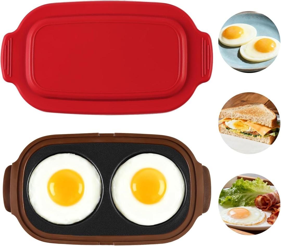 Microwave Egg Cooker, 2-Cavity Microwave Egg Poacher for Breakfast Sandwiches, Fast & Safe Cooking,Portable for Home, Easy to Clean, Perfect Kitchen Gift (Red-NEW)