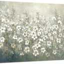 Flower Wall Art Canvas Decor: Bedroom Living Room Modern White Floral Hand Painted Painting Abstract Gold Foil Botanical Picture Heavy Textured Vintage Nature Wildflower Print Artwork for Farmhouse