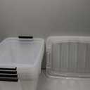 34 L Clear Plastic Storage Bins Box with Lid, Stackable Lidded Storage Bin Container with Wheels and Secure Latching Buckles, 4 Packs