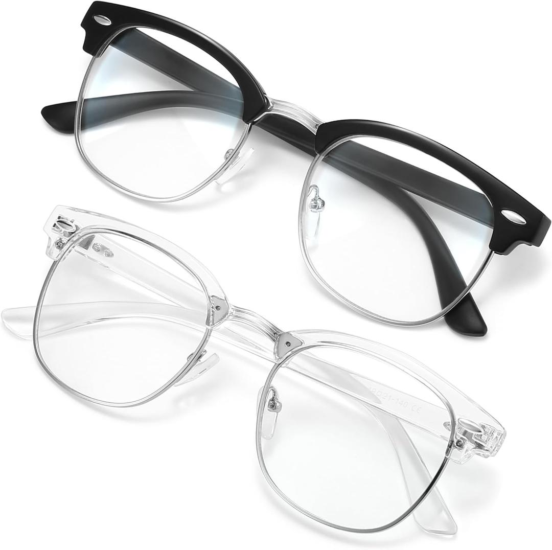 racico Eyewear Frame for Men and Women, Fashion Vintage Classic Blue Light Glasses Semi-Rimless Half Frame (*Black)