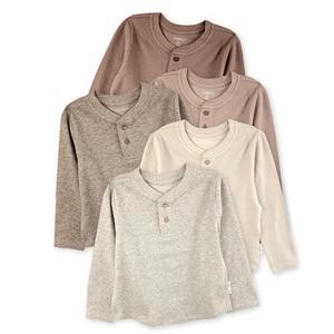 Butterblu Payton 5-Pack Long Sleeve Henley Shirts​ 100% Organic Cotton for Boys, Natural, 18 Months