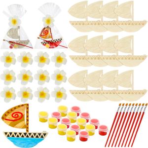 AmazingSpark 12 Sets Paint Your Own Island Princess Party Favors DIY Wood Painting Craft Kit Themed Birthday Party Favors Color Your Own Art Craft Kit Supplies for Tropical Luau Birthday