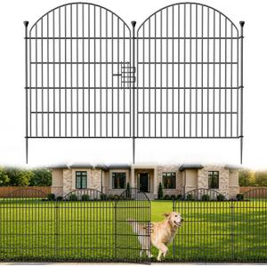 12 Pack No Dig Decorative Garden Fence Panels with Gate, 32in(H) x 29ft(L), Dog Fence Outdoor for Yard, Rustproof Metal Animal Barrier for Rabbits & Flowers, Temporary Fencing for Patio, RV