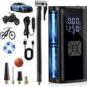 Tire Inflator Portable Air Compressor with LED Light, POLEDY Electric Bicycle Pump, Cordless Inflator Portable with Digital Gauge, Auto Shut Off, Battery Air Compressor for Car Bike Motorcycle Ball