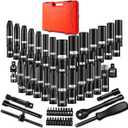 1/4 Inch Drive Impact Socket Set, 79 PCS Standard SAE(5/32-9/16inch) & Metric(4-15mm) Size, 6 Point Deep & Shallow, 72T Wrench Ratchet Kit, Master Grade Cr-V With Heavy Duty Storage Case