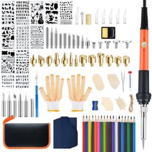 Fohil Wood Burning Kit for Adults with Gloves, 130pcs Wood Burning Pen Tool Set with Adjustable Temperature 200~450 C Switch Pyrography Pen Kit for Embossing Carving Soldering