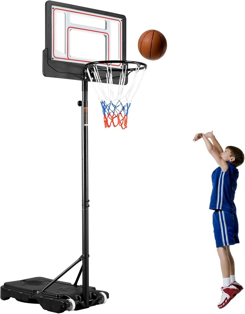 Portable Basketball Hoop Outdoor, 4.7-6.9FT/4.4-10 FT Adjustable Basketball Hoop for Kids and Adults in Outdoor/Indoor,with Sturdy PE Base and PET Backboard,Easy Assembly for Home Use