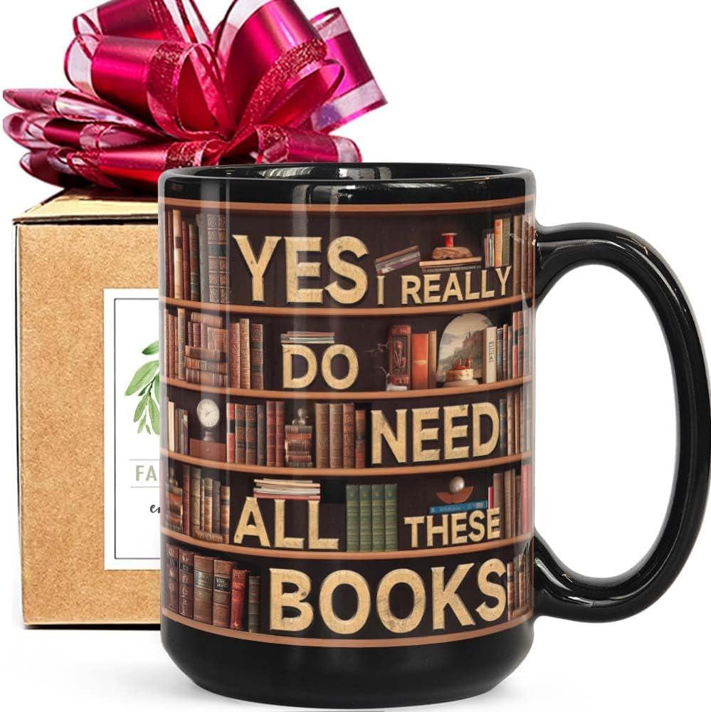 FALJIOK Novelty Coffee Mug for Book Lovers, Librarian Mug, Christmas & Birthday Gifts for Readers, Bookish & Bookworm Cup 15oz