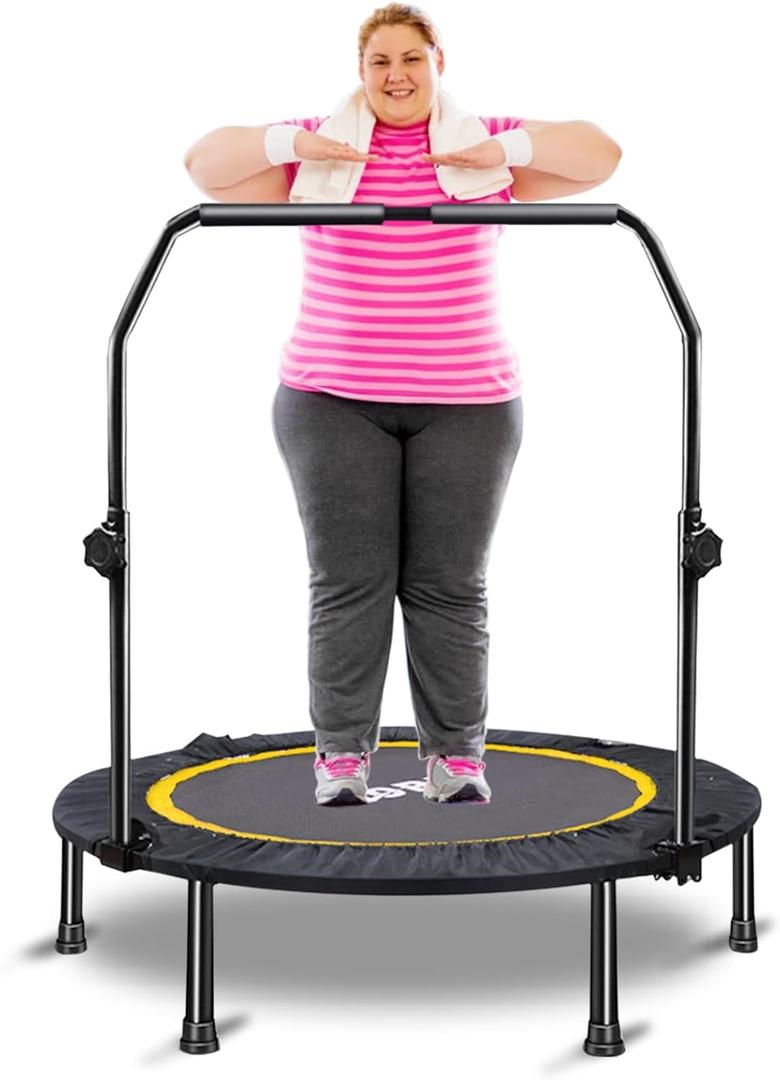 CLORIS 40in Folding Trampoline Trampoline Rebounder Trampoline Fitness Trampoline with Adjustable Foam Handle, with safty Padded Cover Best Gift.