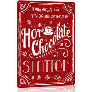 Red Hot Cocoa Bar Sign - Metal Signs, 8 X 12 Inch, Christmas Home Decor & Gifts