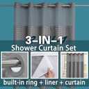 Conbo Mio Extra Long No Hook Shower Curtain with Snap in Liner Set, Hotel Luxury Grey Shower Curtains for Bathroom with See Through Top Window, Waterproof, Washable 71W x 84H