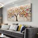 LASMOND White Spring Tree of Life Wall Art Office Decor Living Room Modern Painting Prints Pictures Abstract Floral Flower Nature Canvas Large Landscape Artwork (20x40 Inches)