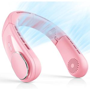 ChillGo Neck Fan - Portable, Foldable, Bladeless Personal Fan with 4 Vent Air Conditioner Effect, Strong Airflow, 5200mAh Battery for Travel and Outdoor (Pink)