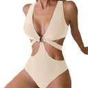 Favnac Women's Deep V Neck One Piece Swimsuit O-Ring Swimwear Sexy Cut Out Bathing Suit, L